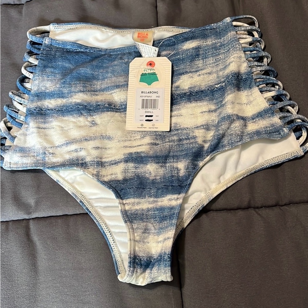Billabong Blue and White High-Waist Strappy Bikini Set - Picture 5 of 6